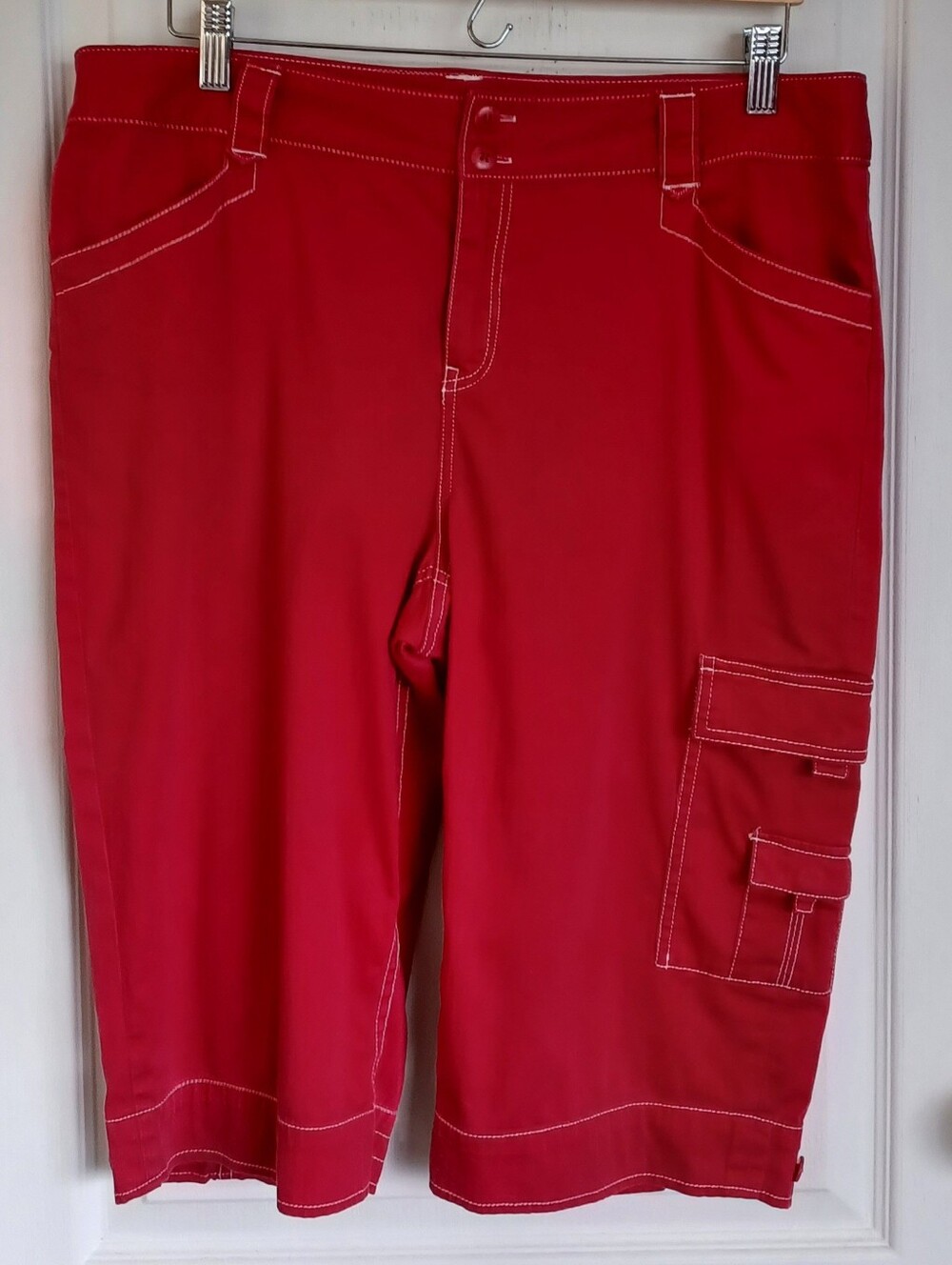 COLDWATER CREEK SIZE P16 RIPSTOP CALYPSO CROP CAPRI RED/WHITE STITCHING 4002674